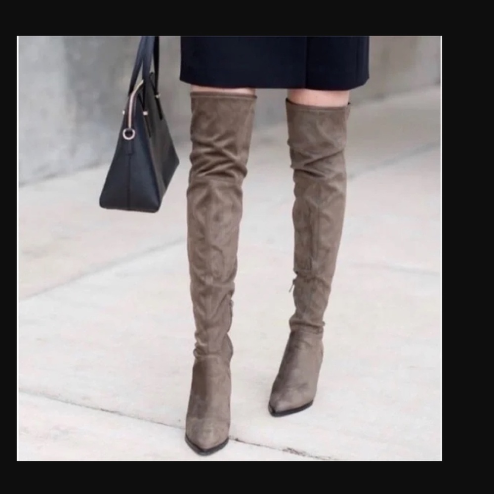 Marc Fisher ULONA OVER THE KNEE FASHION BOOTS pointed toe grey Size 9, EUC